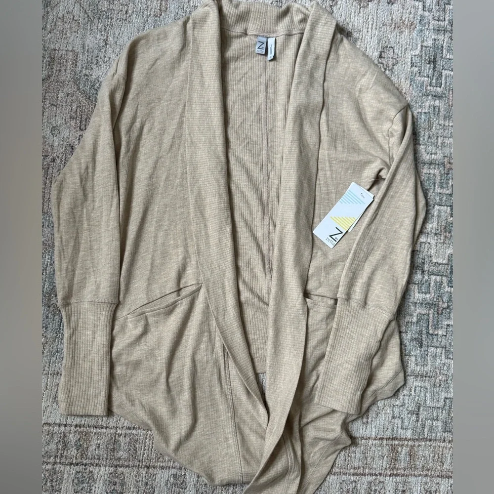 Z by Zella Nordstrom jersey knit Tan Open Front pocket athletic Cardigan NWT Sm - Picture 6 of 7